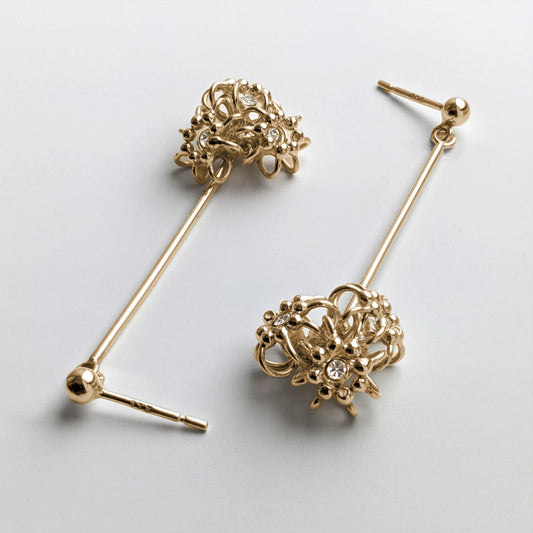Gold Diamond Cluster Cell Earrings