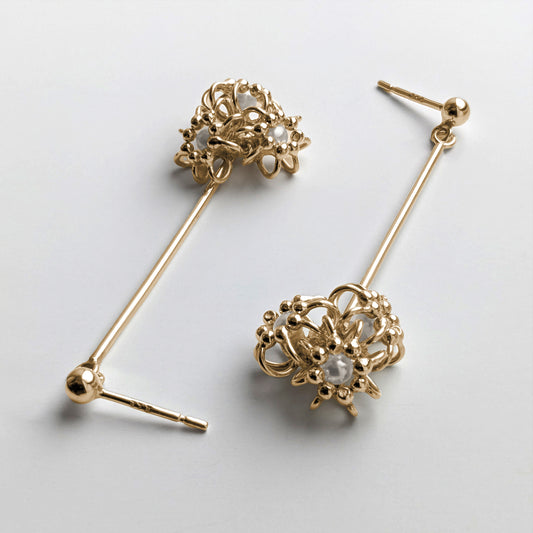Gold Pearl Cluster Cell Earrings