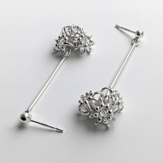 Silver Diamond Cluster Cell Earrings