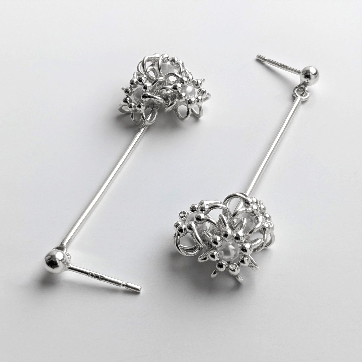 Silver Pearl Cluster Cell Earrings