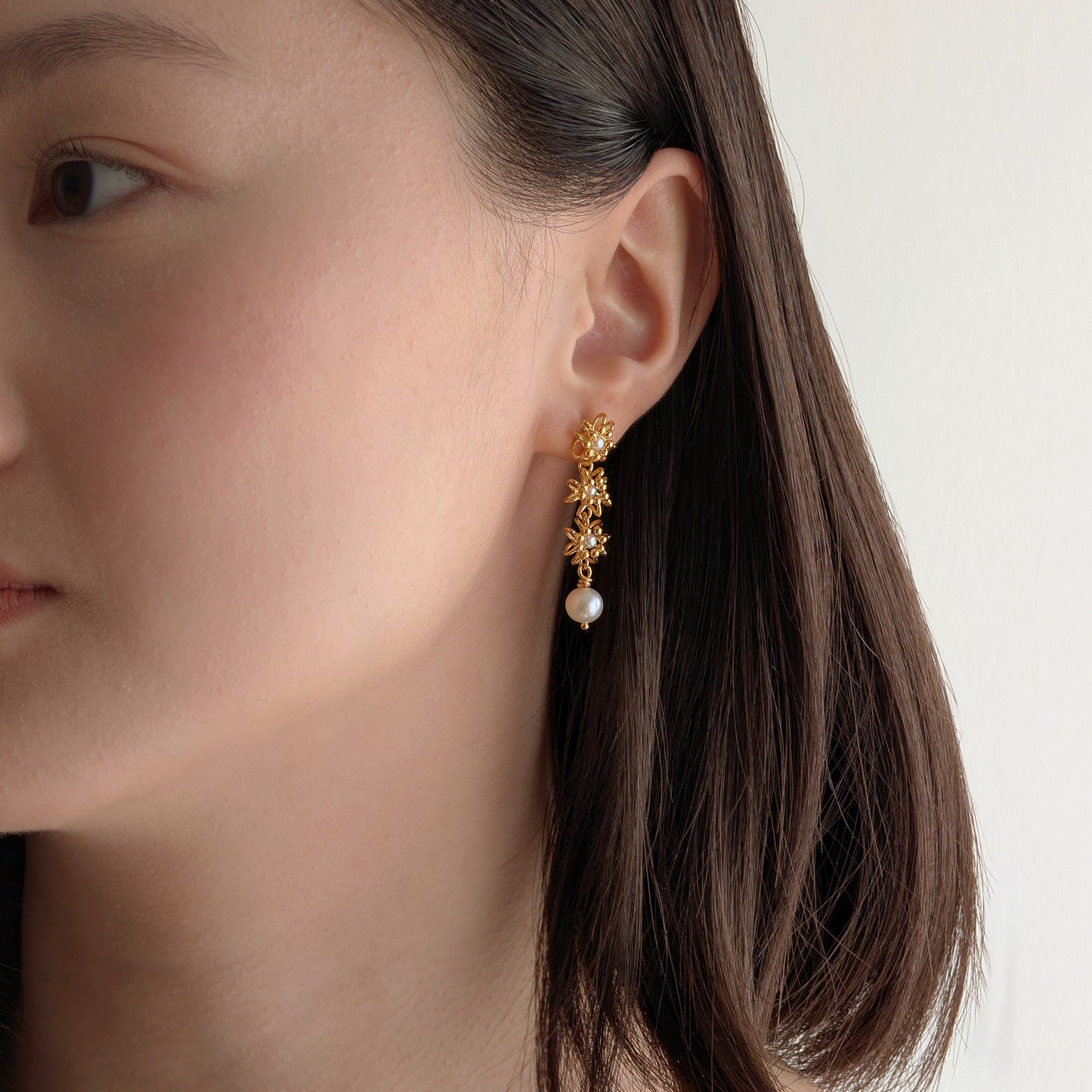 Gold Pearl Cascade Cell Earrings