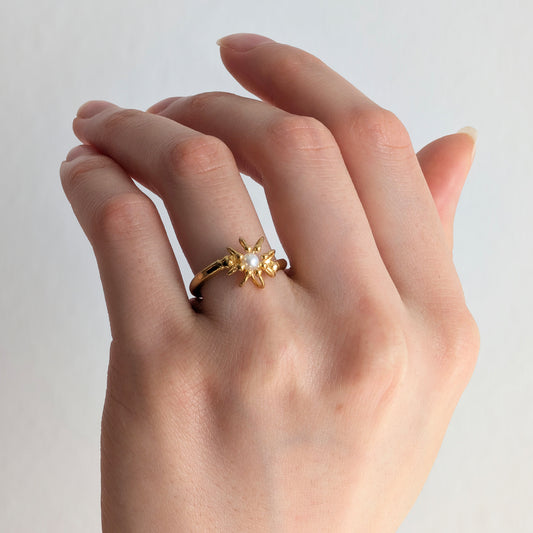 Gold Pearl Cross Cell Ring