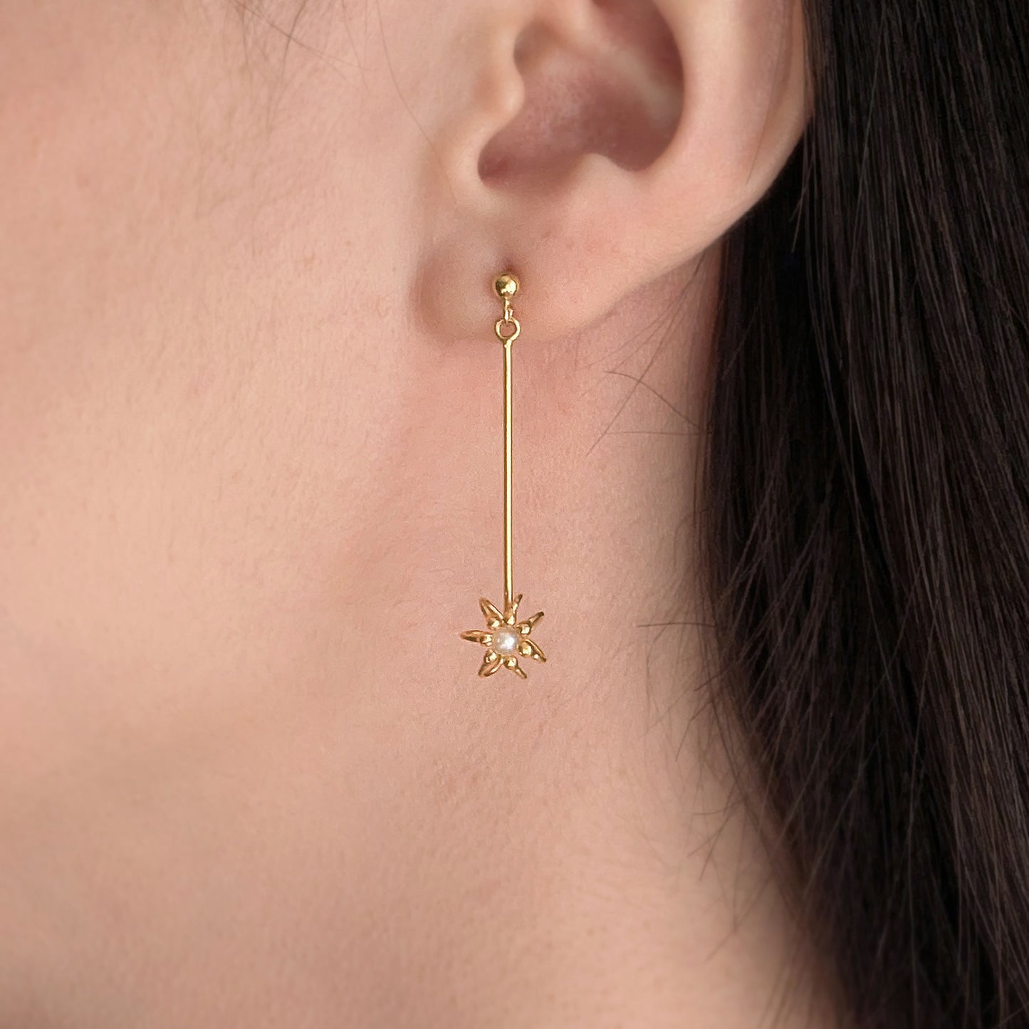 Gold Pearl Drop Cell Earrings