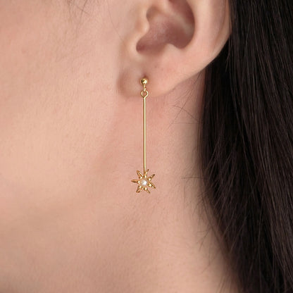 Gold Pearl Drop Cell Earrings