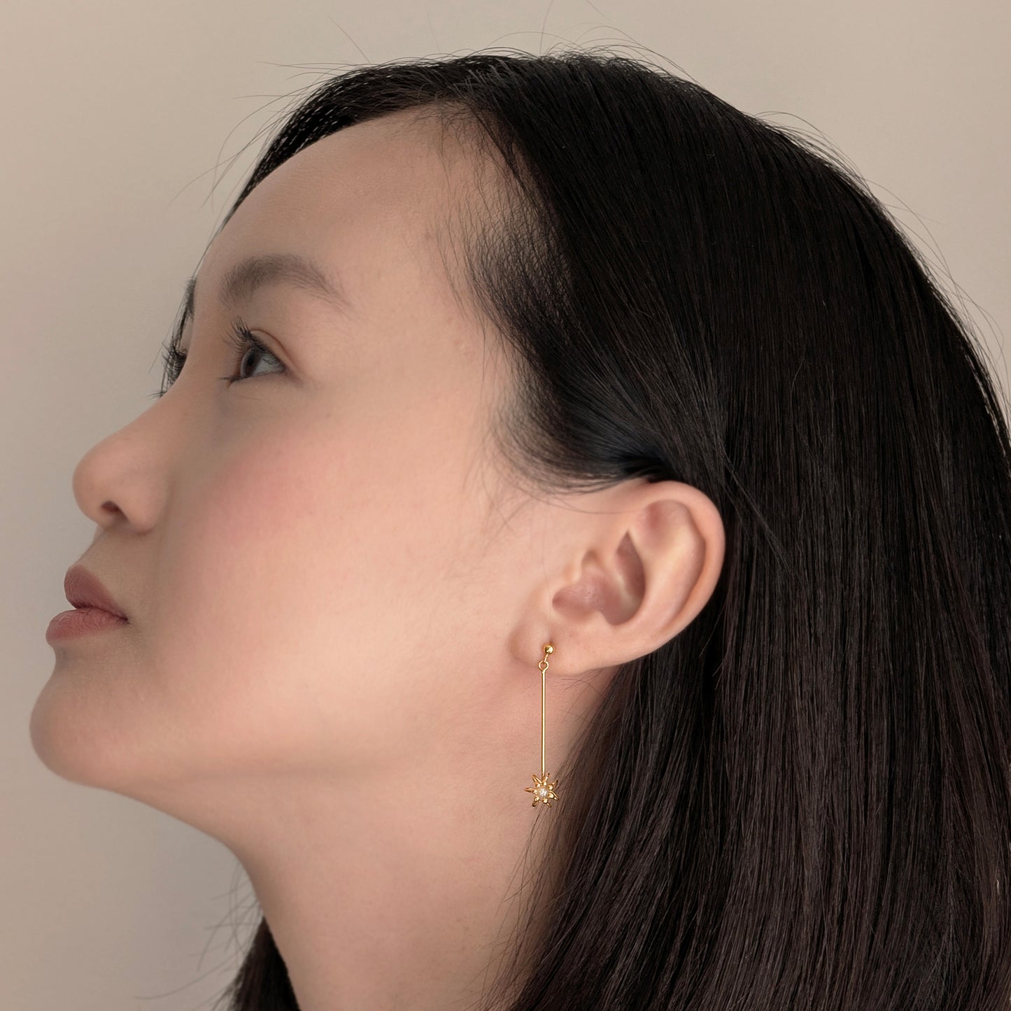 Gold Pearl Drop Cell Earrings