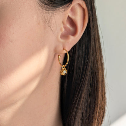 Gold Pearl Hoop Cell Earrings