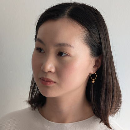 Gold Pearl Hoop Cell Earrings