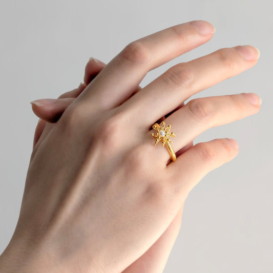 Gold Pearl Layered Cell Ring