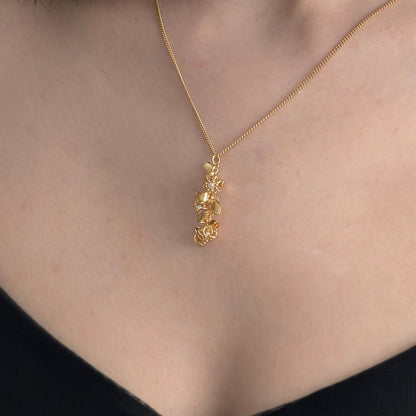 Gold Pearl Leaf Cluster Cell Necklace