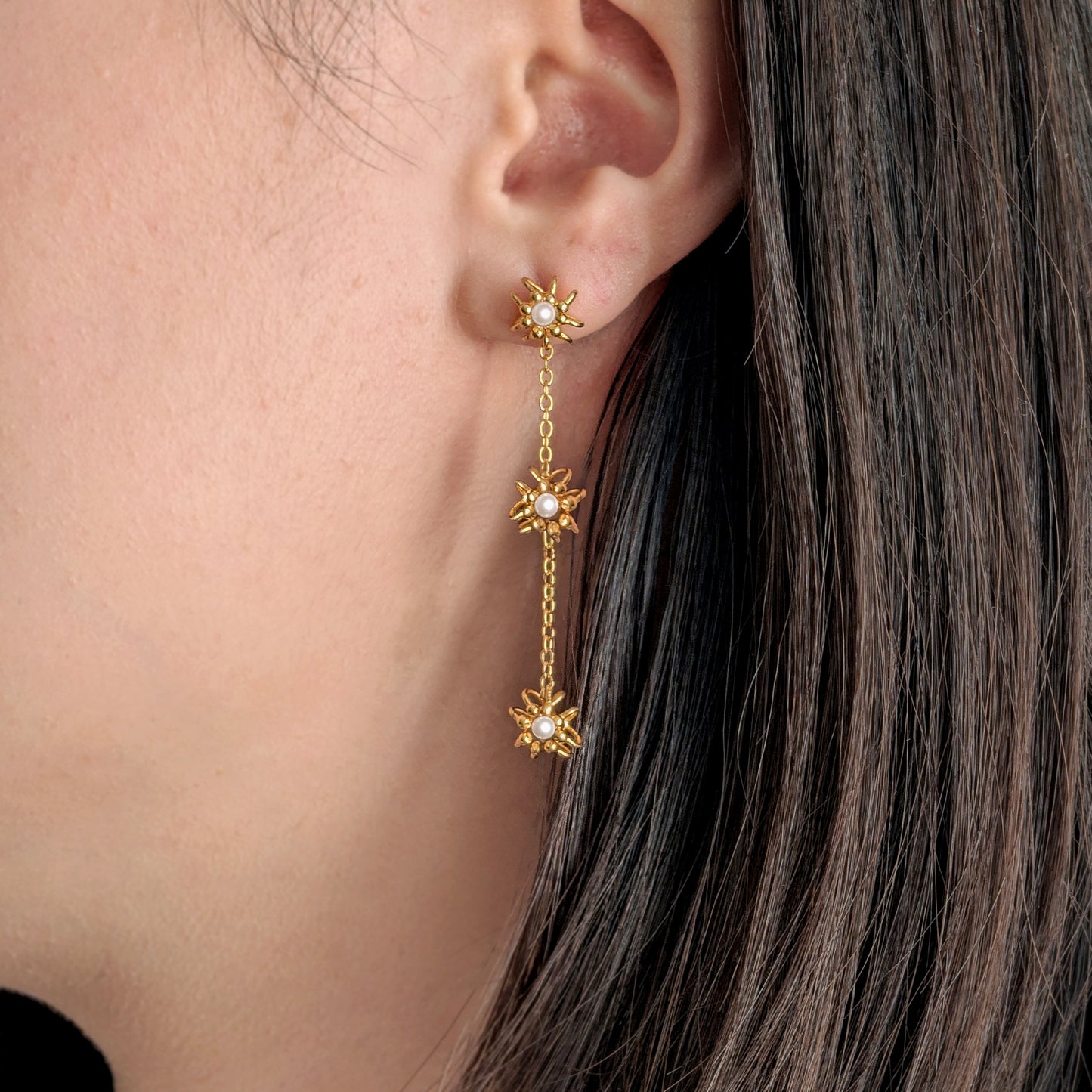 Gold Pearl Trickle Cell Earrings