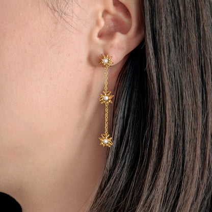 Gold Pearl Trickle Cell Earrings