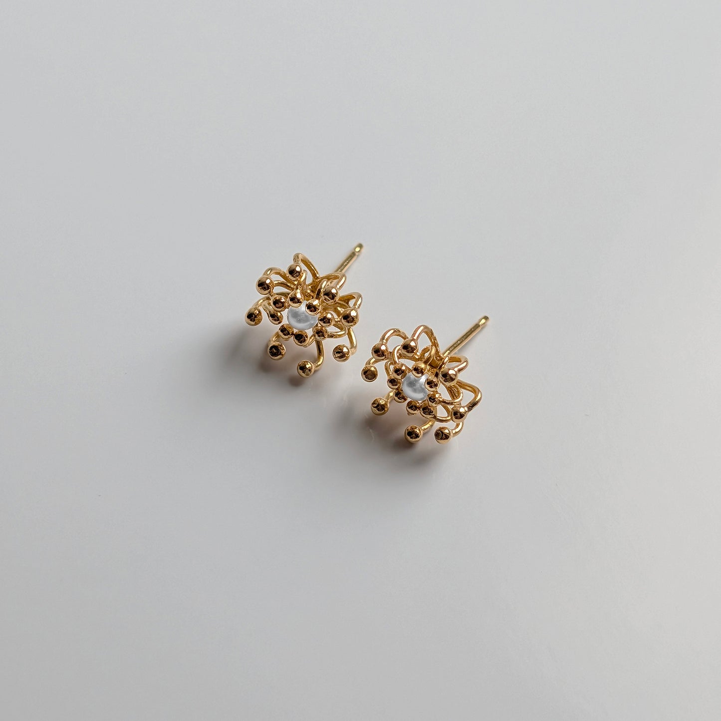 Gold Pearl Layered Cell Stud Earrings