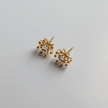 Gold Pearl Layered Cell Stud Earrings