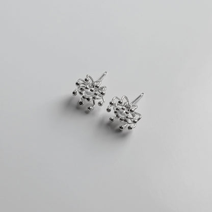 Silver Pearl Layered Cell Stud Earrings