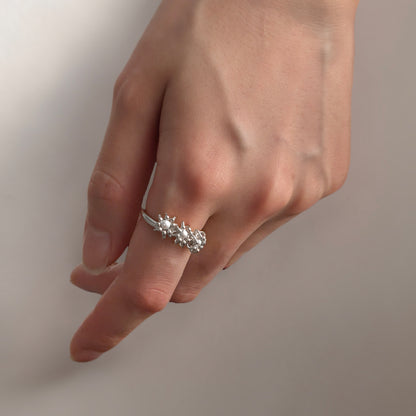 Silver Pearl Cascade Cell Ring