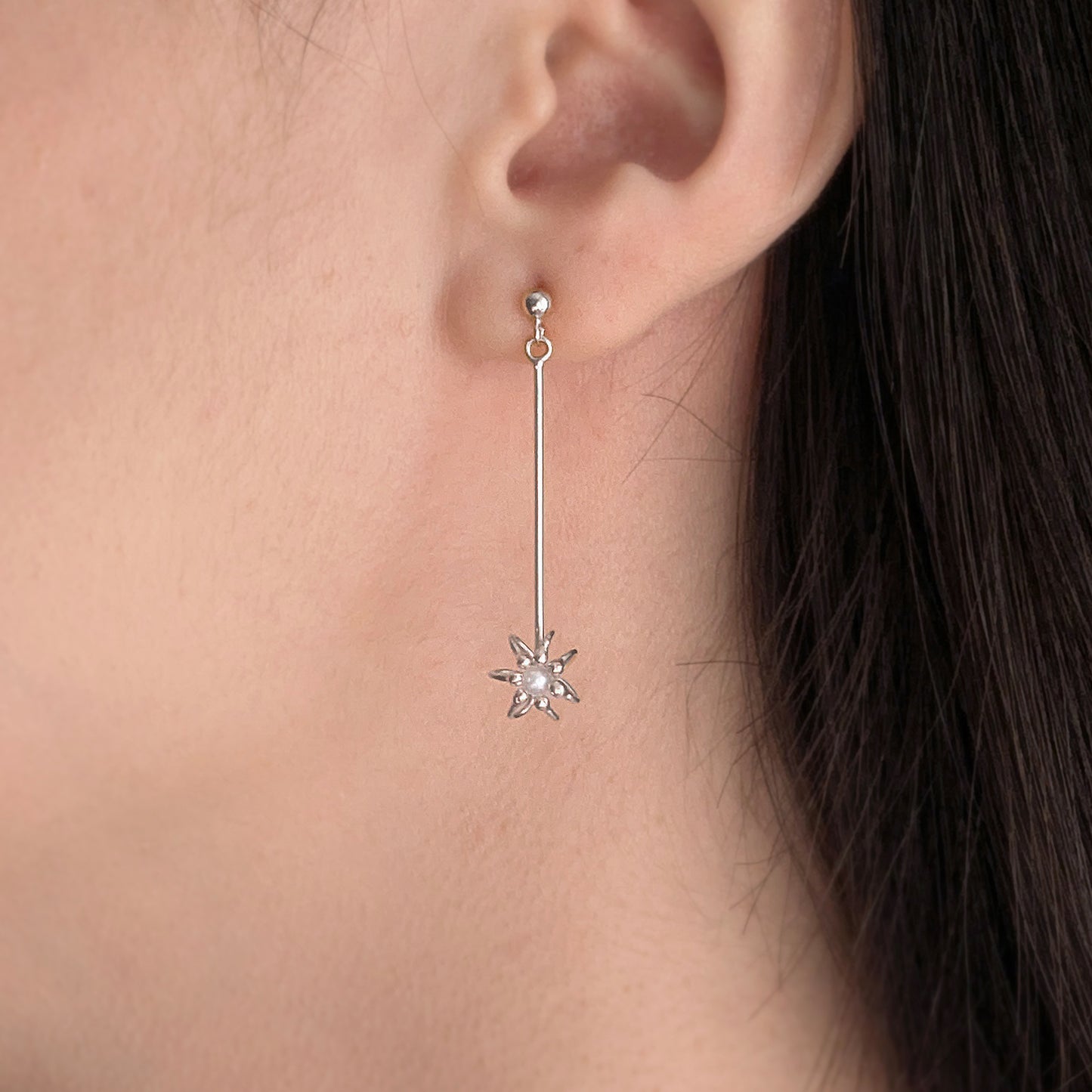 Silver Pearl Drop Cell Earrings