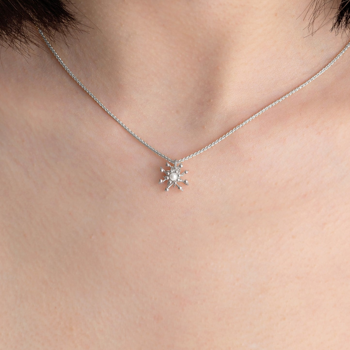 Silver Pearl Layered Cell Necklace