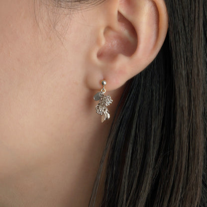 Silver Pearl Leaf Cluster Cell Earrings