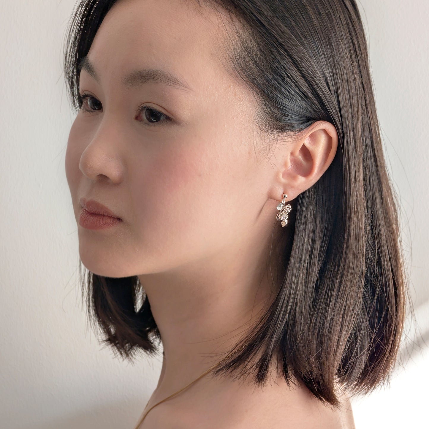 Silver Pearl Leaf Cluster Cell Earrings