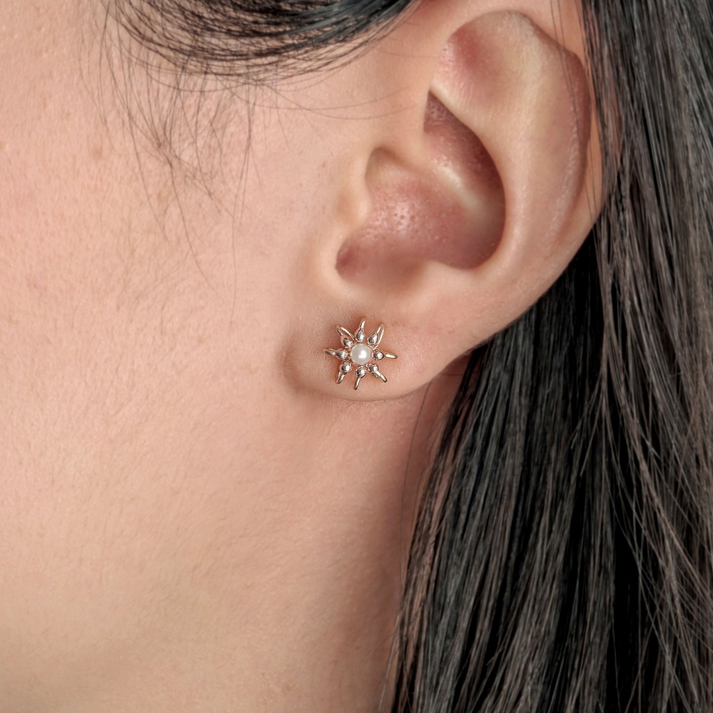 Silver Pearl Stud Cell Earrings