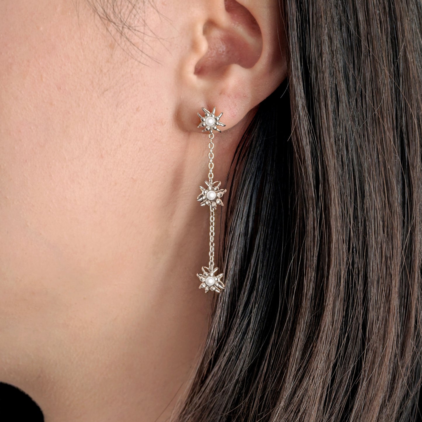 Silver Pearl Trickle Cell Earrings